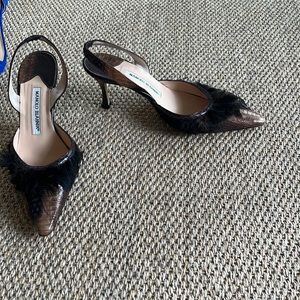 Manolo Blahnik 2in heel snake skin sling back